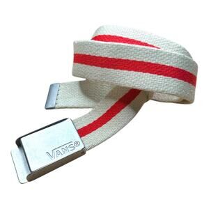 Vans Mens Canvas Off White Single Red Stripe Brushed Silver Tone Buckle Belt